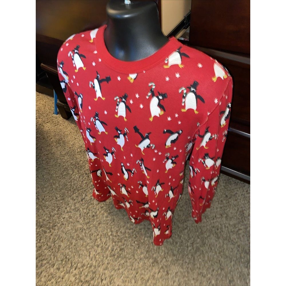 Hanna Andersson Christmas Penguins Red Long John Pajama Top Size Large - Picture 2 of 6